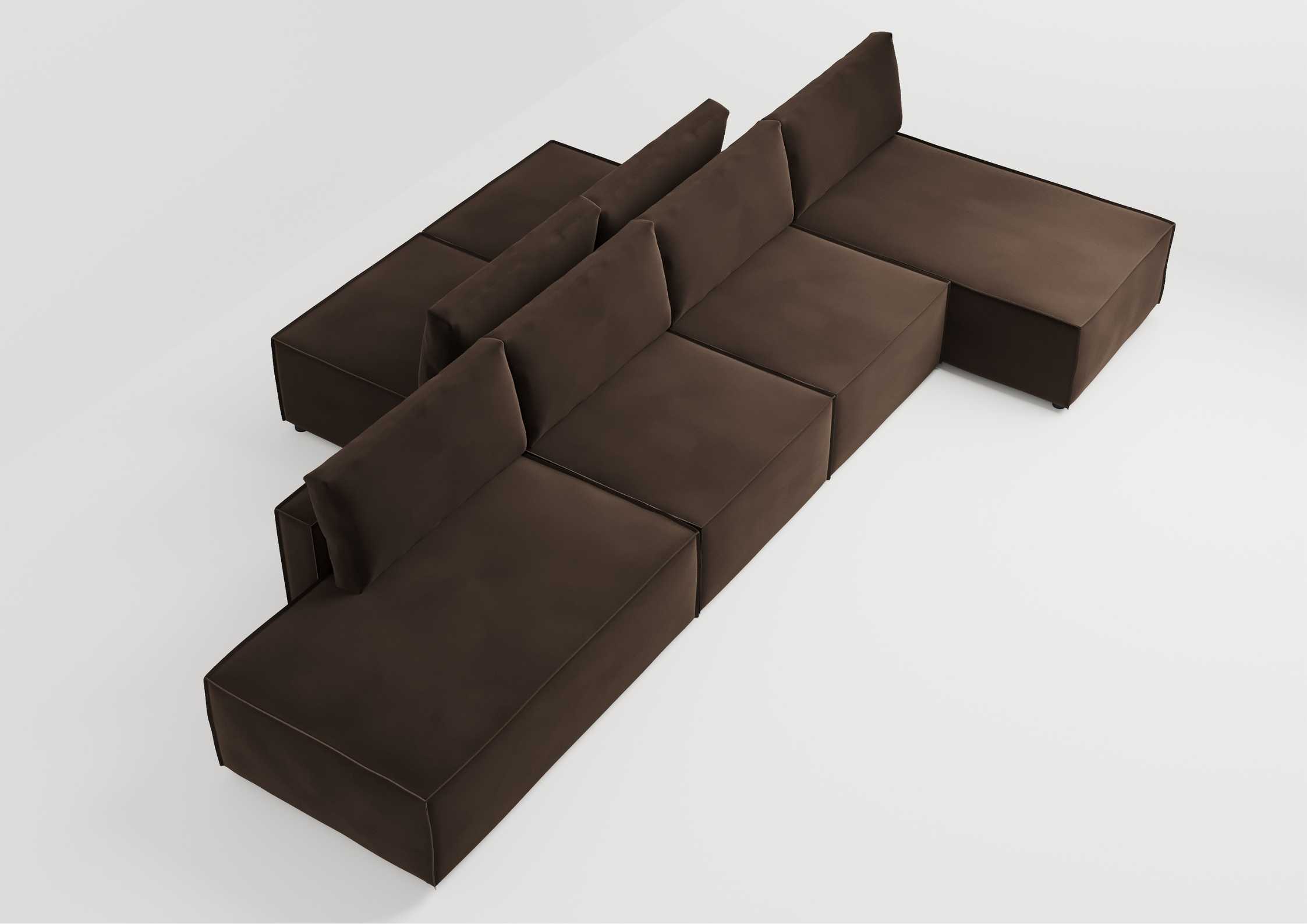 Modułowy narożnik z przeszyciami w kolorze brązowym